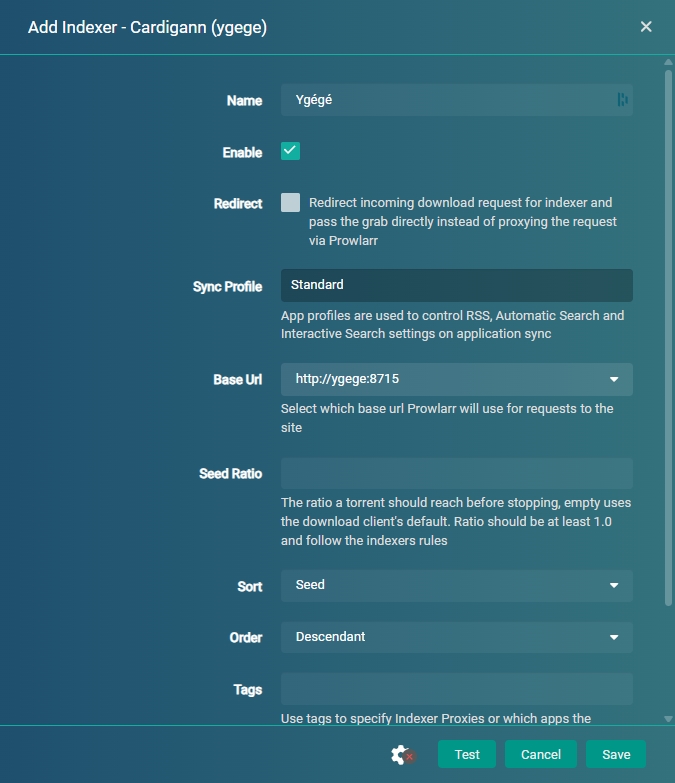 Prowlarr Ygege Configuration